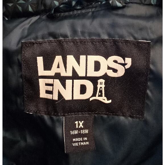 Lands' End DOWN PUFFER VEST SZ 1X (16W-18W) PRINT 600 FILL NAVY BLACK TURQ - Picture 9 of 10